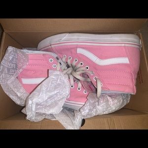 White and pink high top vans